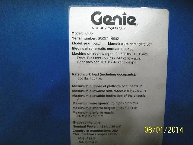 GENIE S65 Straight Boom Stock #77055