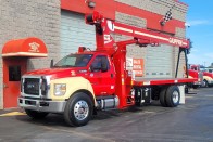 Red Manitex 1970C on 2023 Ford F750 Powerstroke - Front Street Side